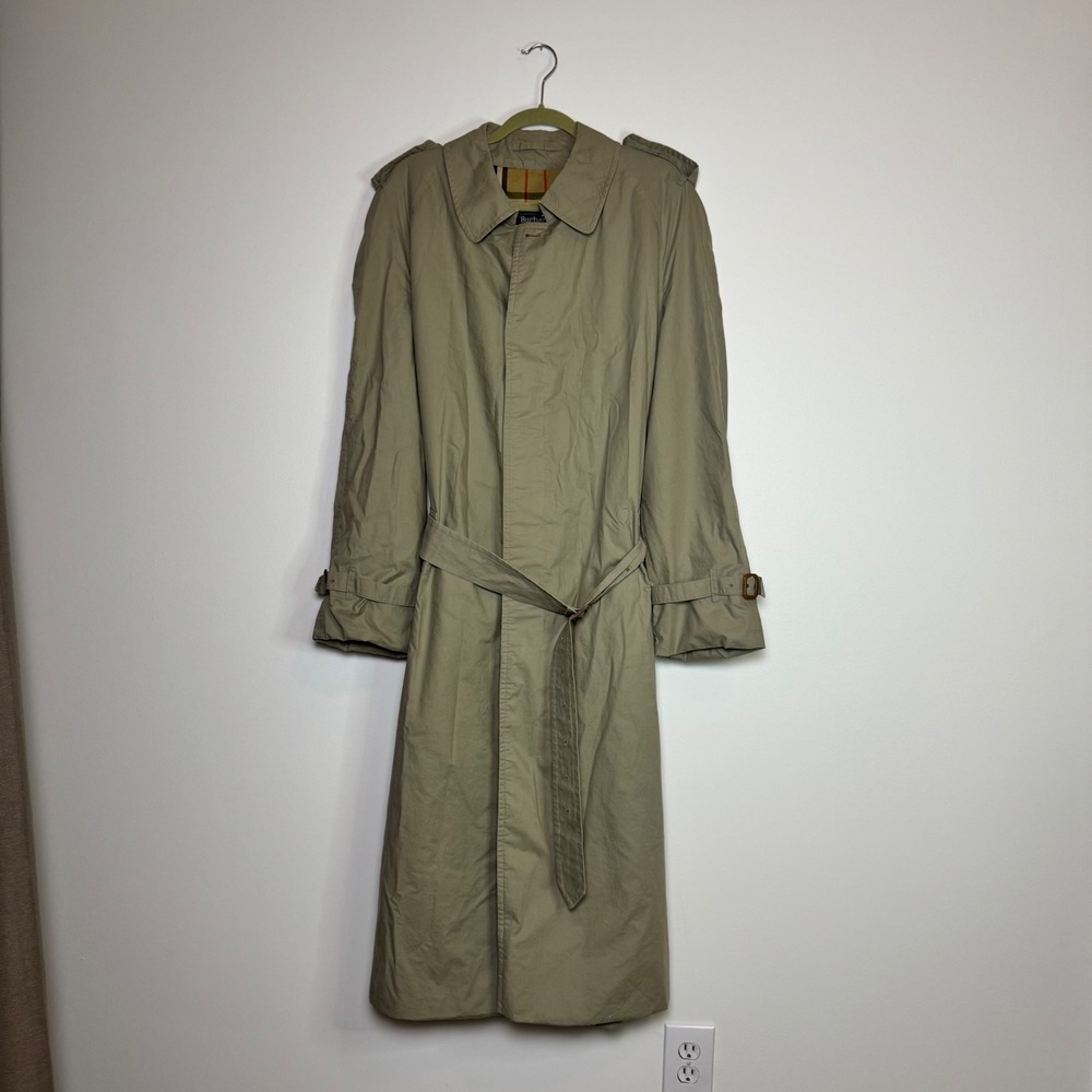 Vintage Burberry Trench Coat 44L Tan Nova Check British Heritage Long